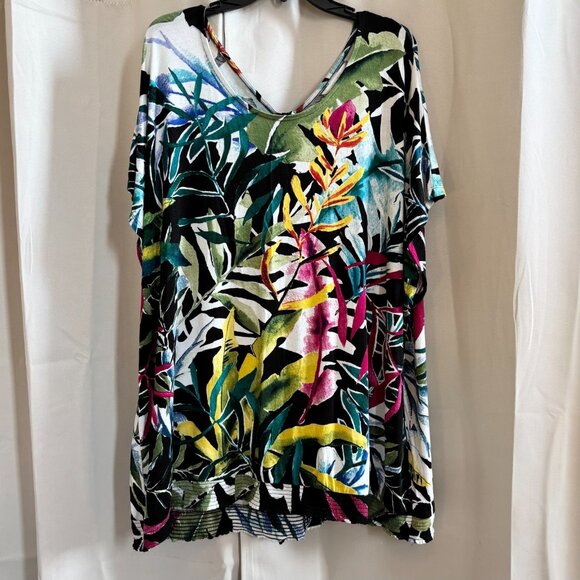 CJ Banks Womens Top Size 3X Floral Tropical Smock Waist Boho Peasant Fairy 18785 - Picture 1 of 9